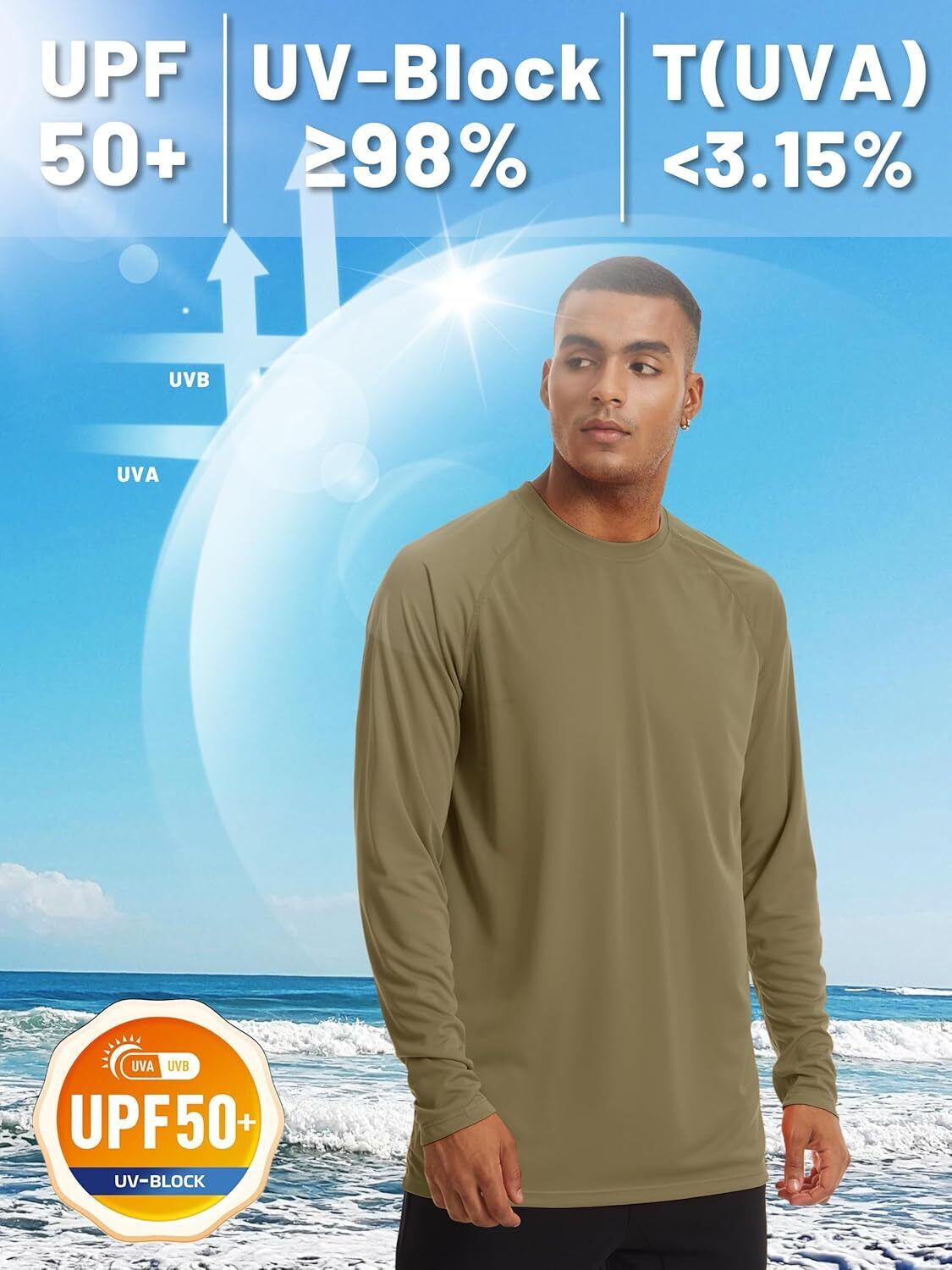 Mens Sun Shirt UPF 50+ UV Protection Lightweight Rash Guard Swim Shirt Quick Dry - Picture 194 of 199