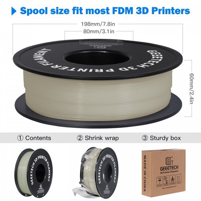 NEW GEEETECH 3D Printer Filament 1.75MM 1KG PLA/TPU/ABS+/PETG/Silk/Matte/HS-PLA - Afbeelding 39 van 298