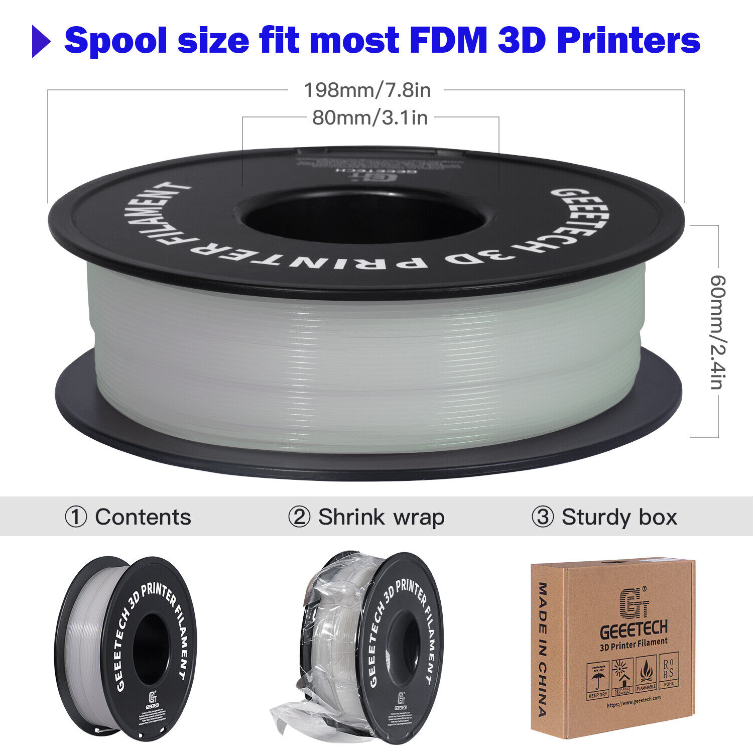 NEW GEEETECH 3D Printer Filament 1.75MM 1KG PLA/TPU/ABS+/PETG/Silk/Matte/HS-PLA - Afbeelding 74 van 298