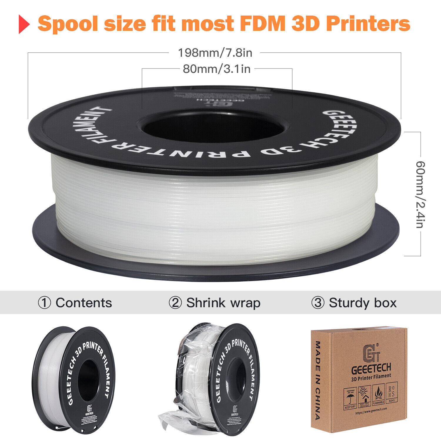 NEW GEEETECH 3D Printer Filament 1.75MM 1KG PLA/TPU/ABS+/PETG/Silk/Matte/HS-PLA - Afbeelding 80 van 298