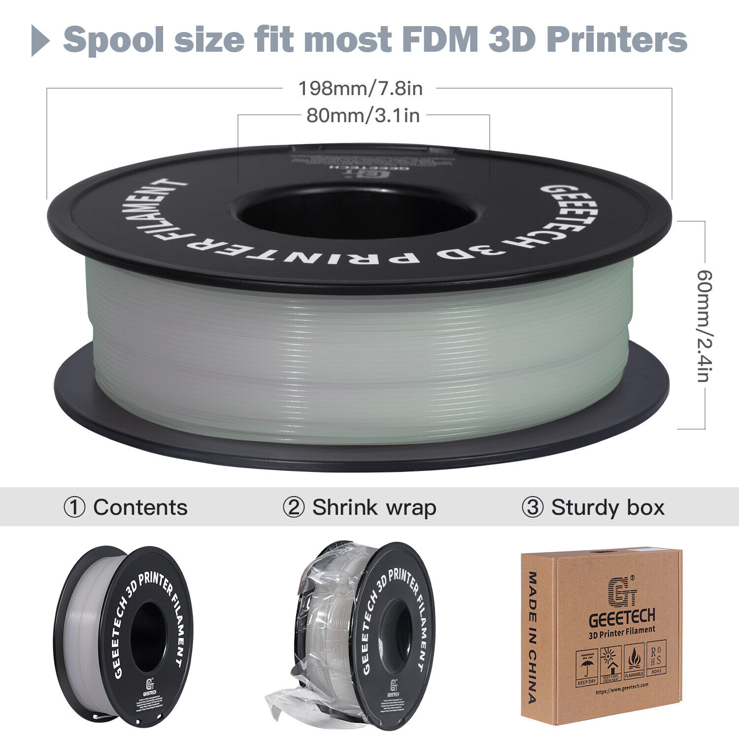 NEW GEEETECH 3D Printer Filament 1.75MM 1KG PLA/TPU/ABS+/PETG/Silk/Matte/HS-PLA - Afbeelding 92 van 298