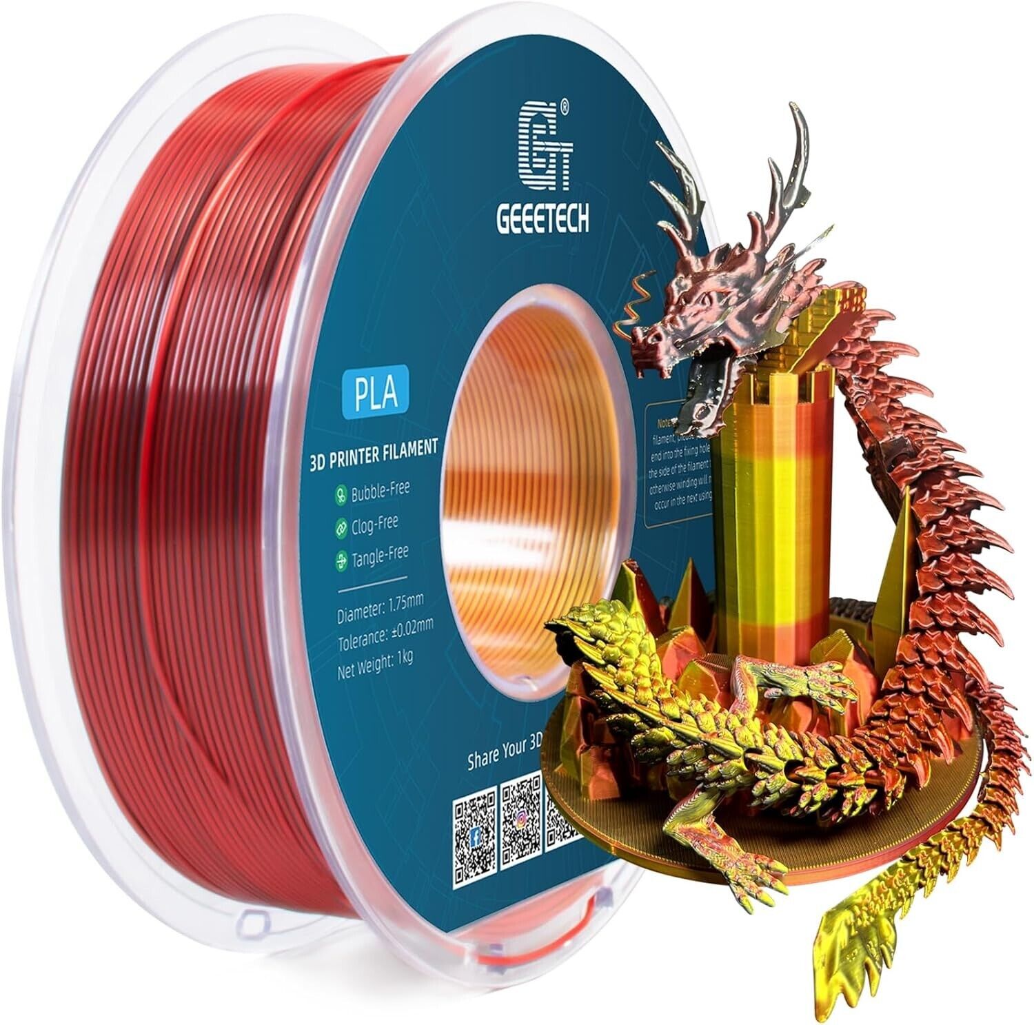 NEW GEEETECH 3D Printer Filament 1.75MM 1KG PLA/TPU/ABS+/PETG/Silk/Matte/HS-PLA - Afbeelding 213 van 298