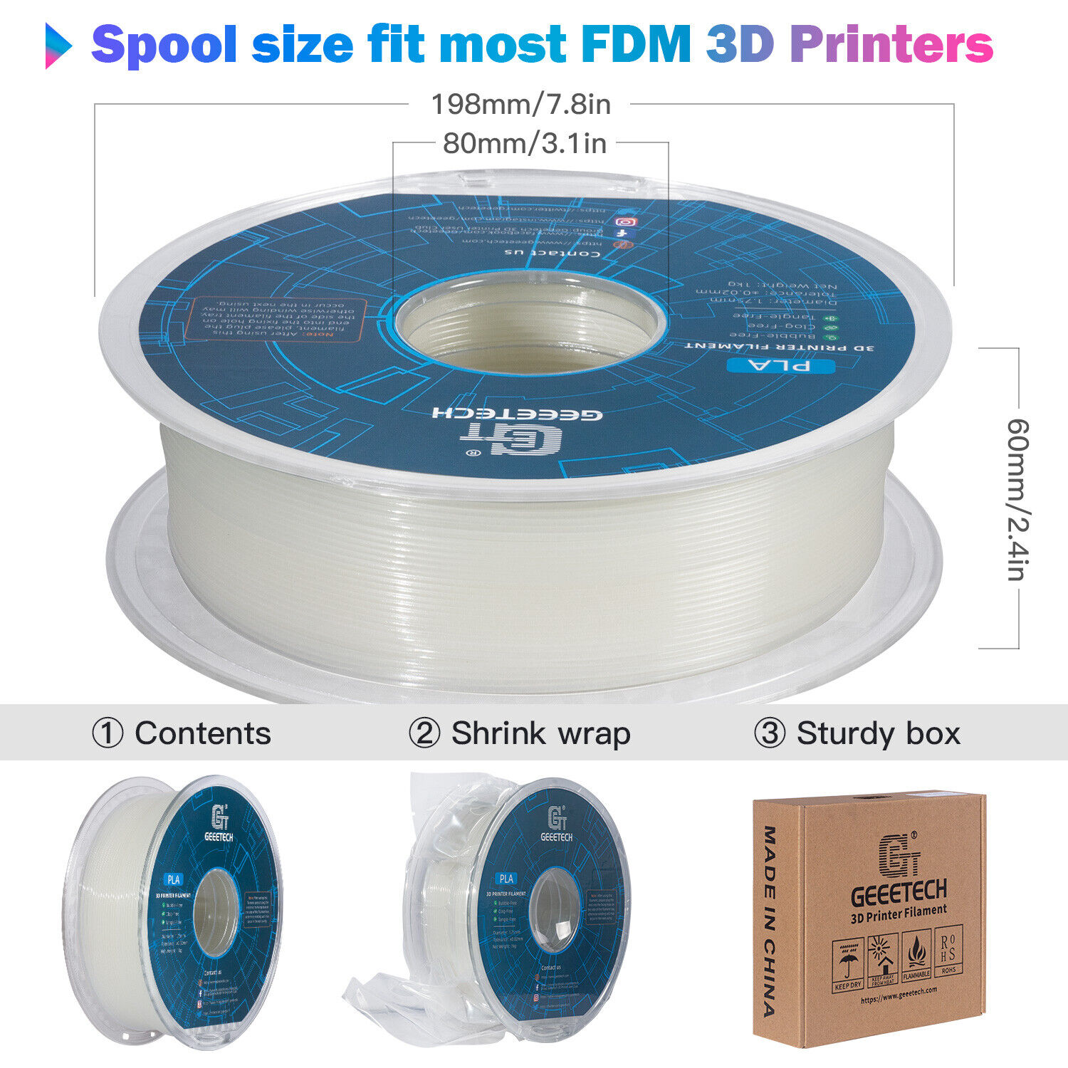 NEW GEEETECH 3D Printer Filament 1.75MM 1KG PLA/TPU/ABS+/PETG/Silk/Matte/HS-PLA - Afbeelding 255 van 298