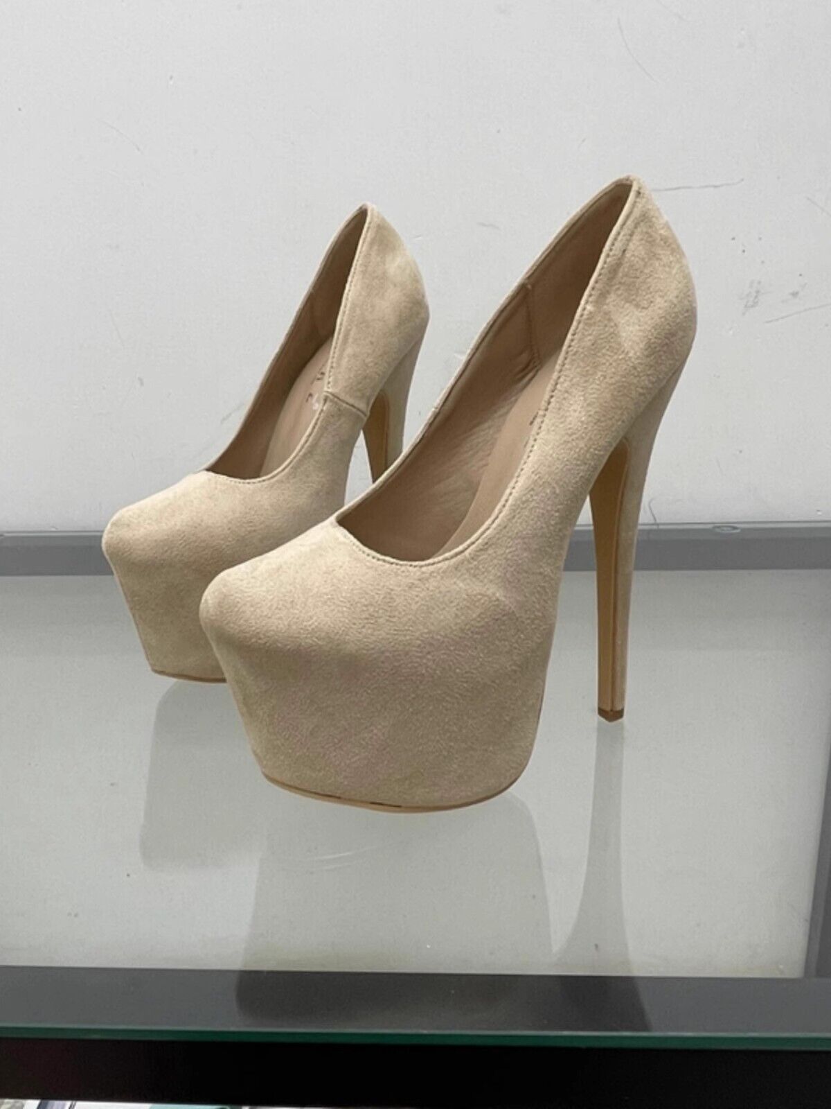 Zapatos de tacón alto 17 cm para mujer plataforma punta redonda moda imitación gamuza fiesta zapatos de salón - Imagen 8 de 9