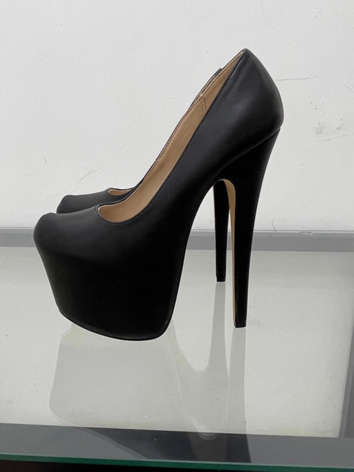 Zapatos de tacón alto 17 cm para mujer plataforma punta redonda moda imitación gamuza fiesta zapatos de salón - Imagen 9 de 9