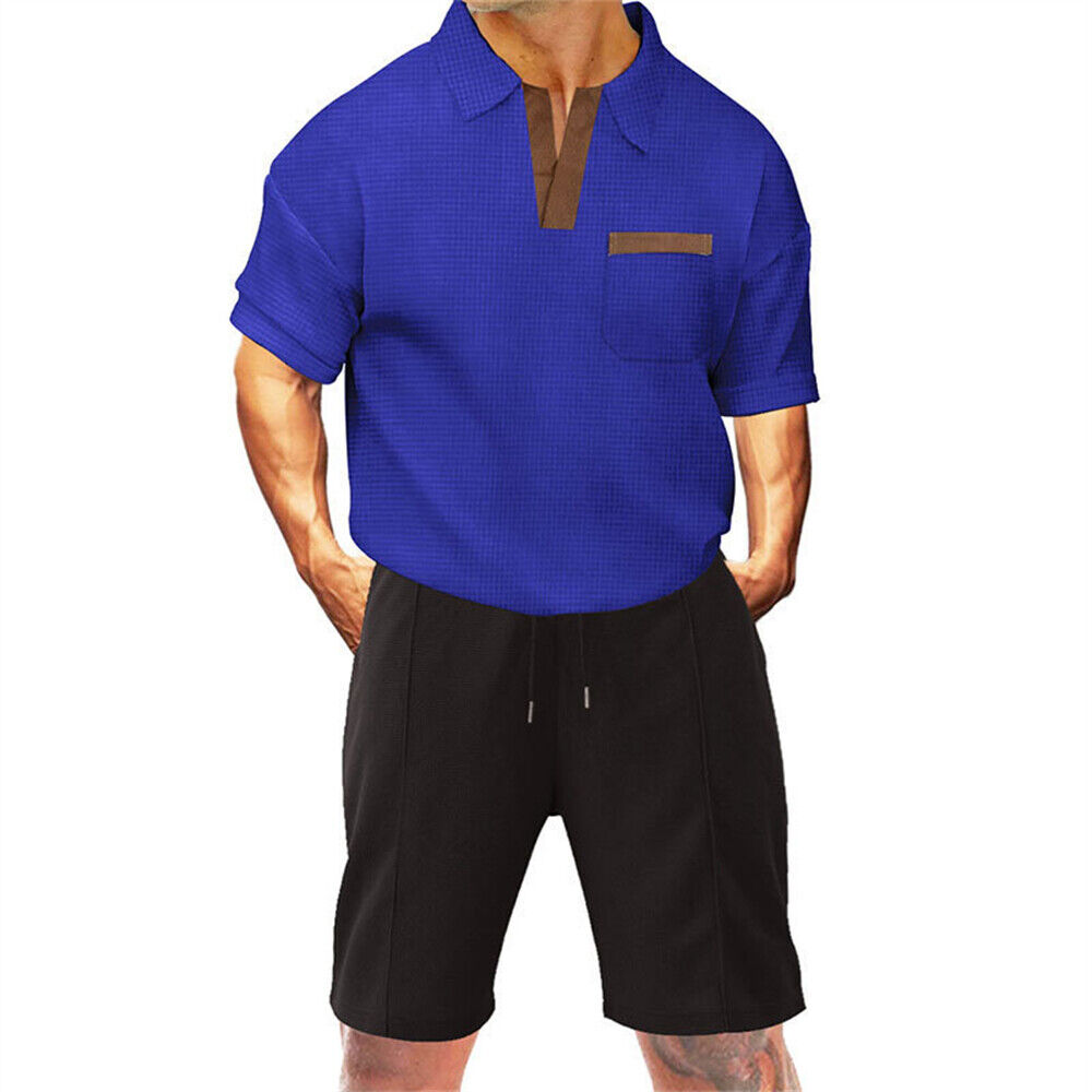 Men Summer Outfit 2-Piece Set Short Sleeve Sports Shirt and Shorts Sweatsuit Set - Imagen 16 de 18