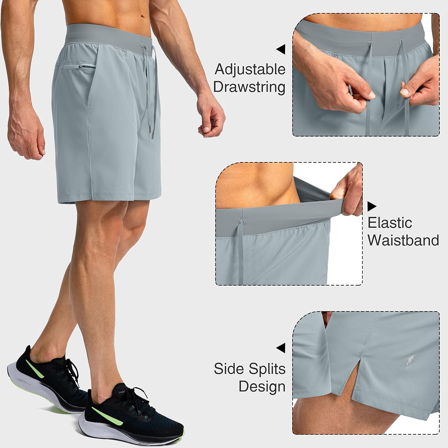 Men's Running Shorts with Zipper Pockets Quick Dry Workout Athletic Shorts - Picture 86 of 112