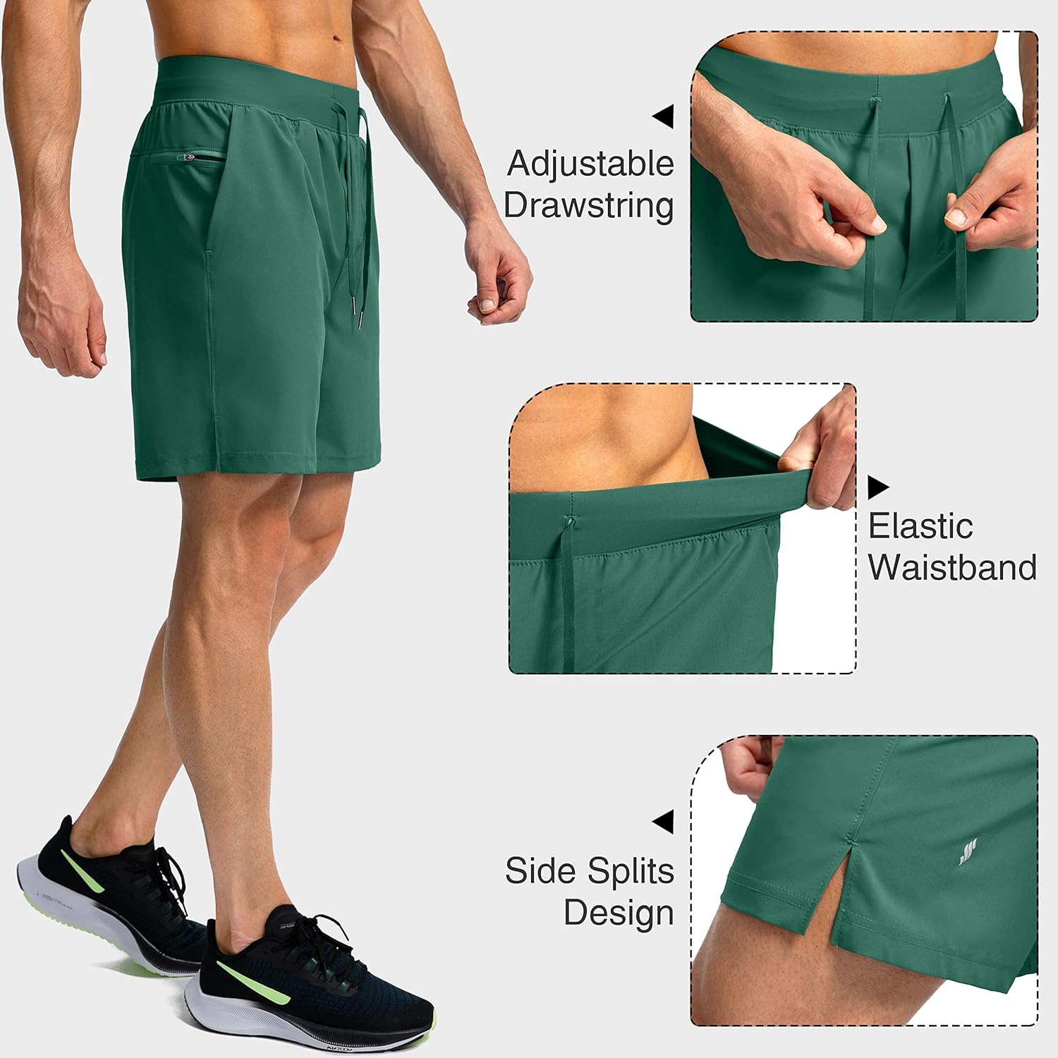 Men's Running Shorts with Zipper Pockets Quick Dry Workout Athletic Shorts - Picture 100 of 112