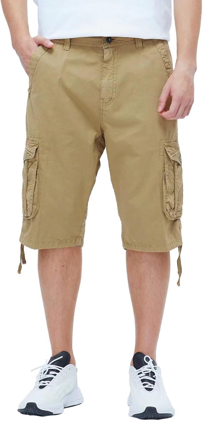 Men's Long Cargo Shorts Casual Below Knee Capri Shorts Relaxed Fit with Pockets - Picture 33 of 150