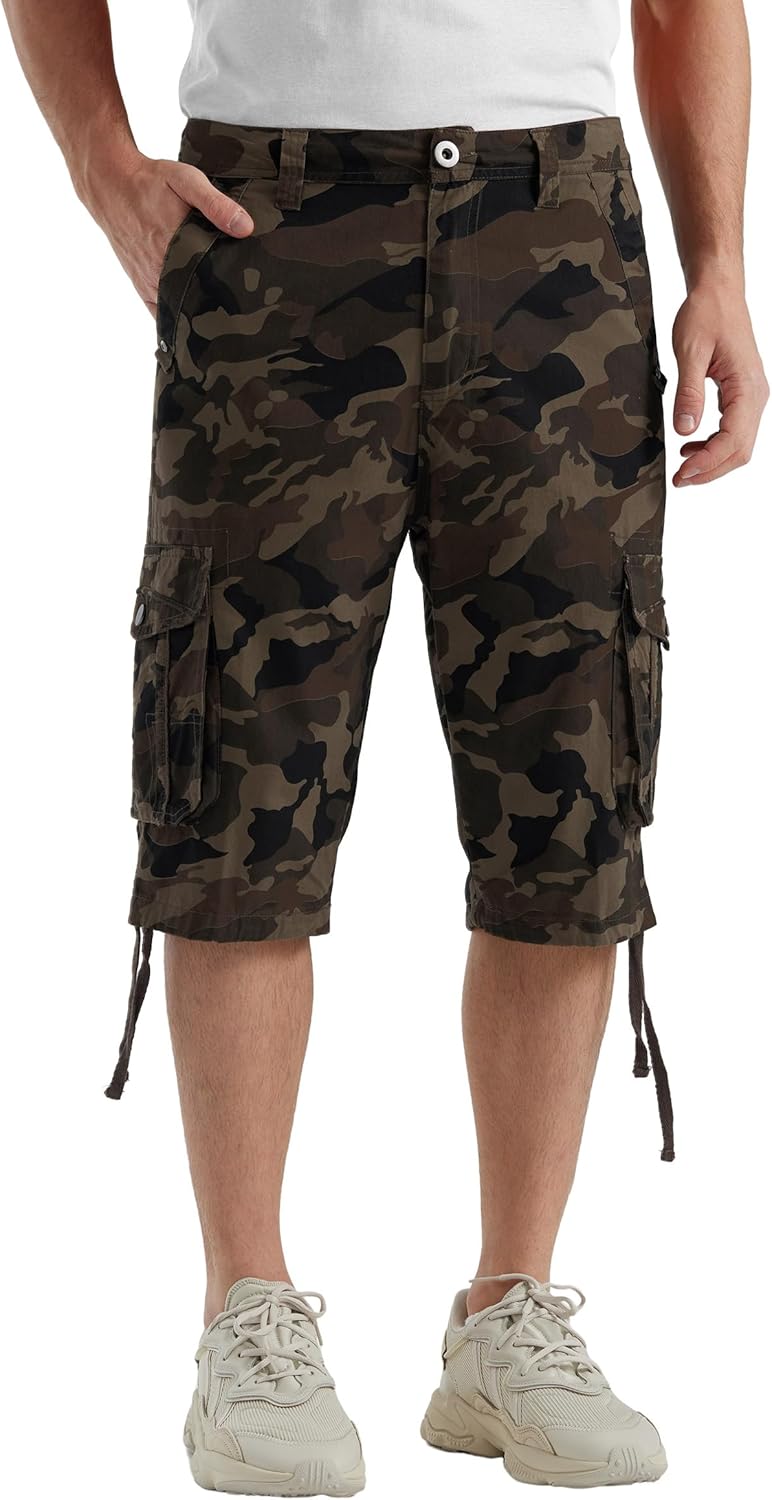 Men's Long Cargo Shorts Casual Below Knee Capri Shorts Relaxed Fit with Pockets - Picture 53 of 150