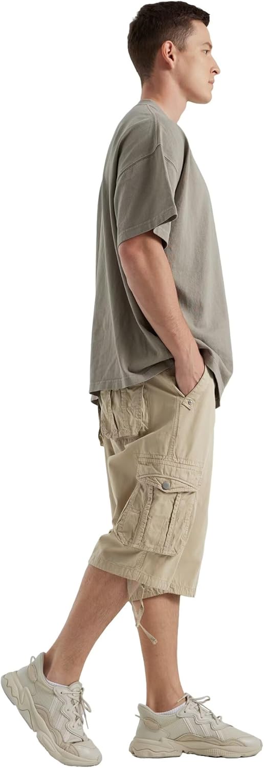 Men's Long Cargo Shorts Casual Below Knee Capri Shorts Relaxed Fit with Pockets - Picture 84 of 150