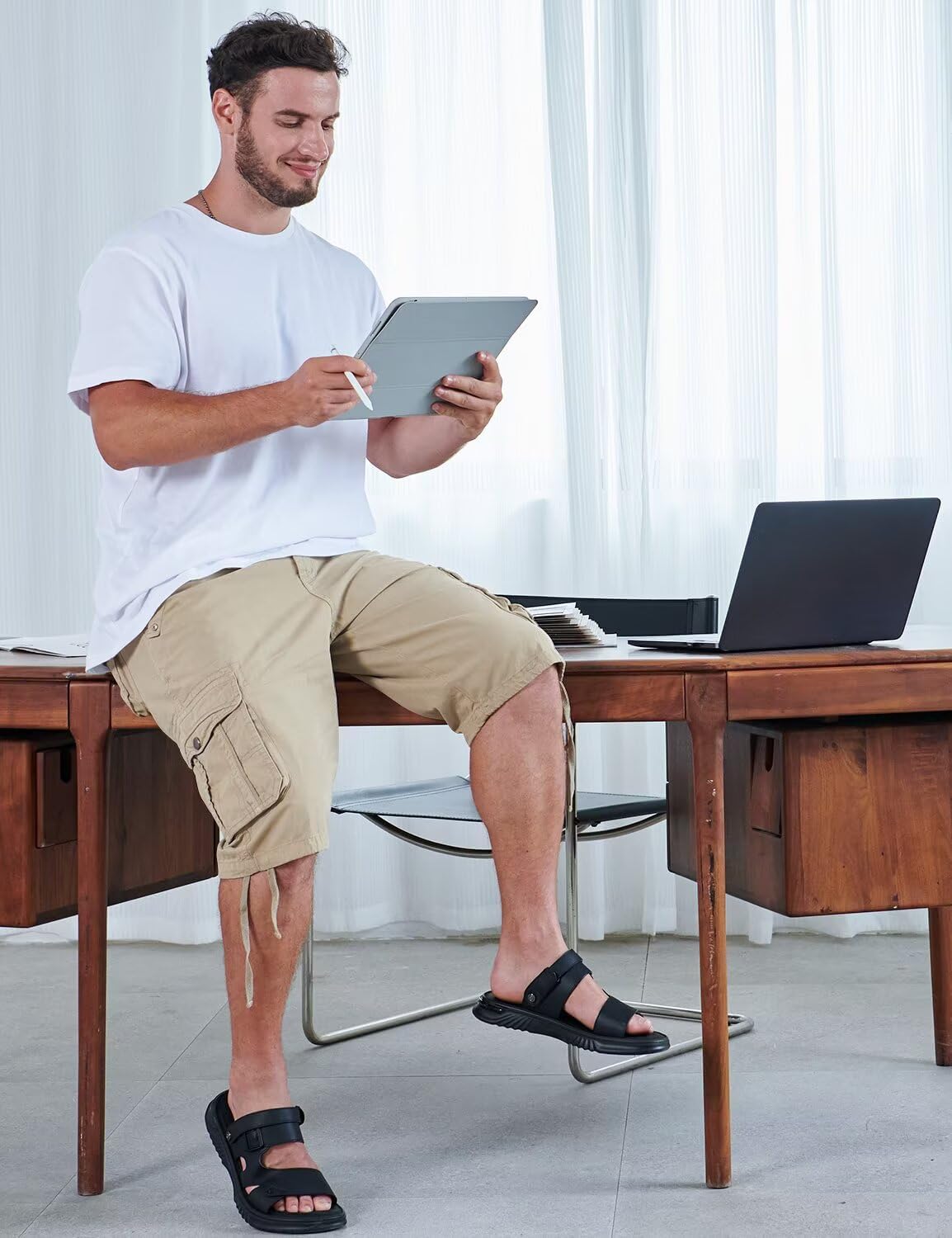 Men's Long Cargo Shorts Casual Below Knee Capri Shorts Relaxed Fit with Pockets - Picture 85 of 150