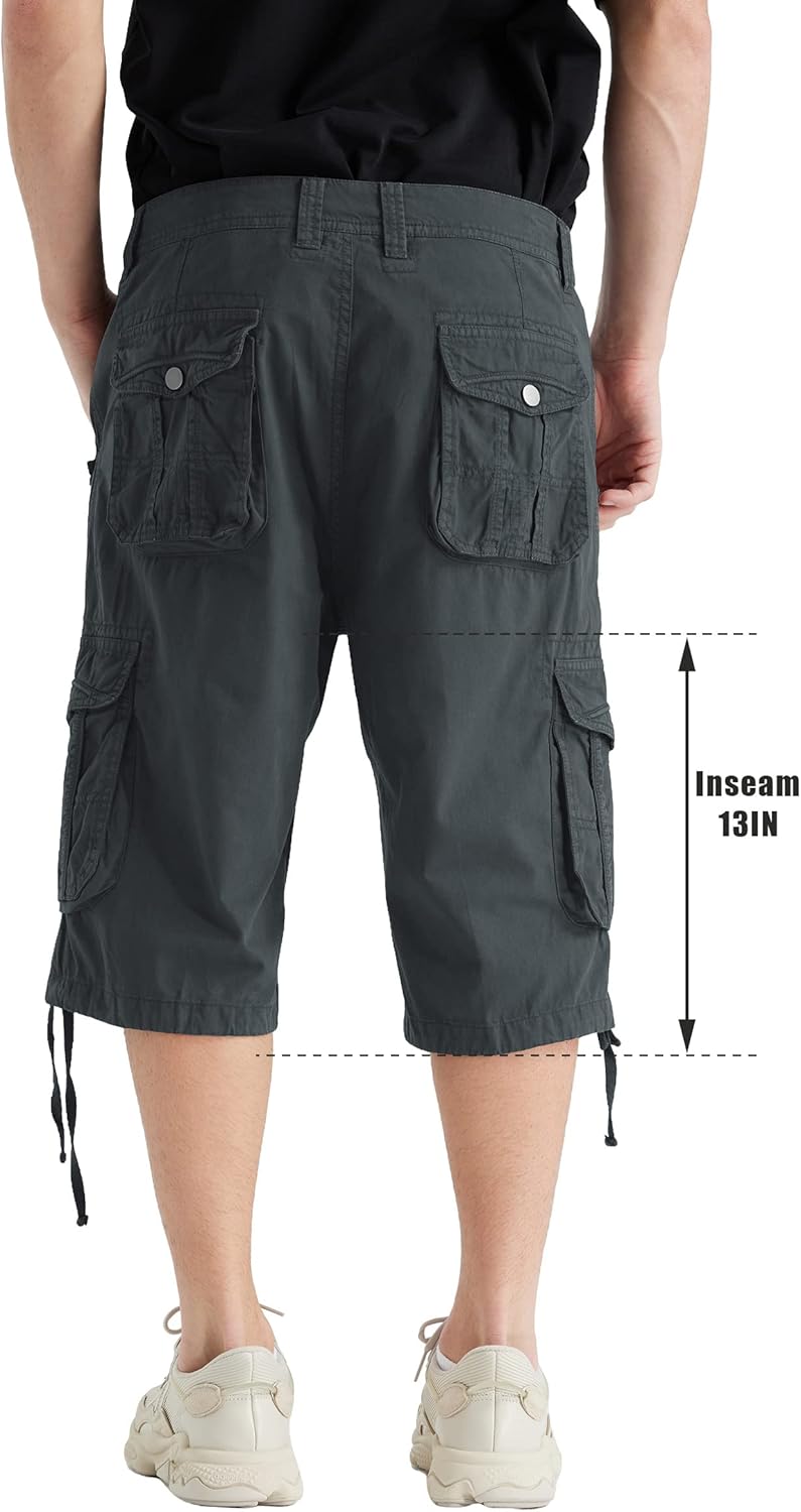 Men's Long Cargo Shorts Casual Below Knee Capri Shorts Relaxed Fit with Pockets - Picture 90 of 150