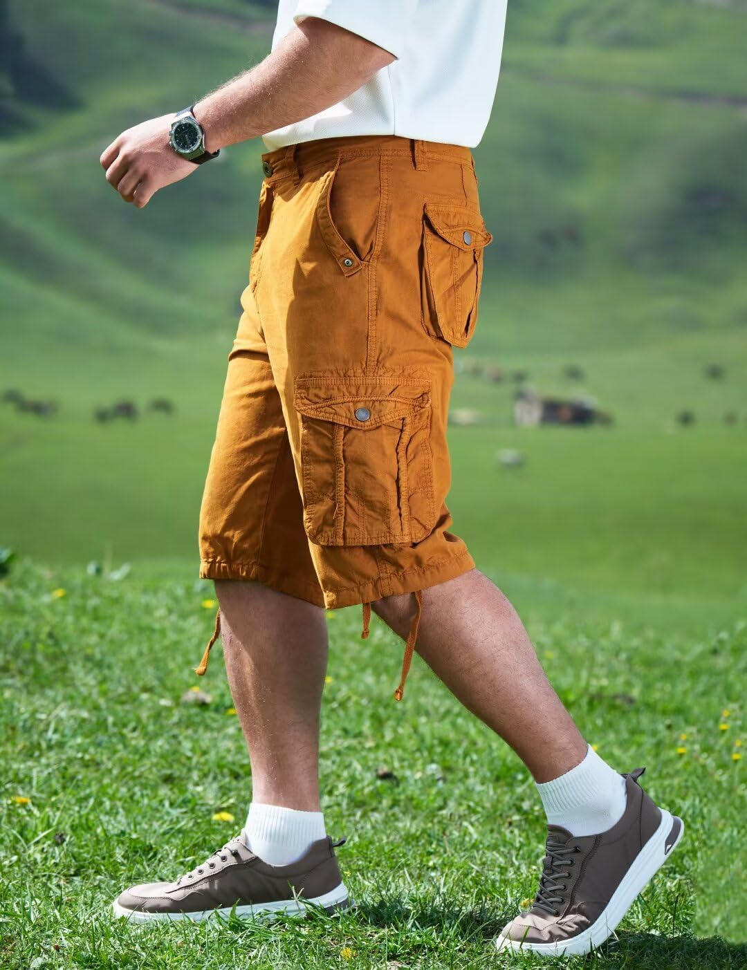 Men's Long Cargo Shorts Casual Below Knee Capri Shorts Relaxed Fit with Pockets - Picture 94 of 150