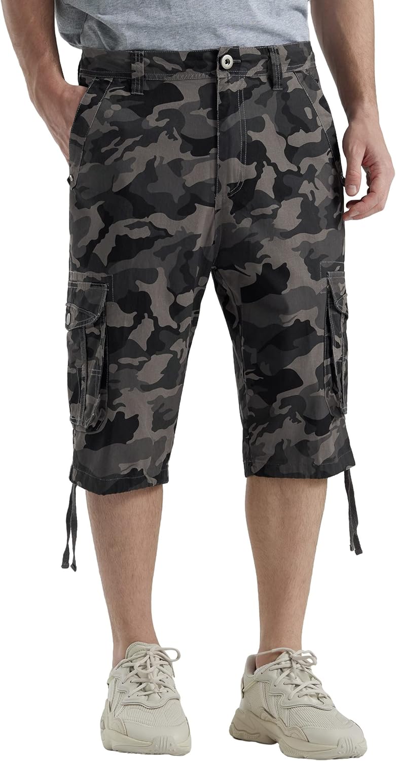 Men's Long Cargo Shorts Casual Below Knee Capri Shorts Relaxed Fit with Pockets - Picture 107 of 150