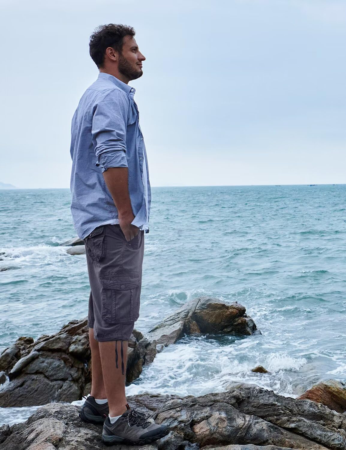 Men's Long Cargo Shorts Casual Below Knee Capri Shorts Relaxed Fit with Pockets - Picture 118 of 150