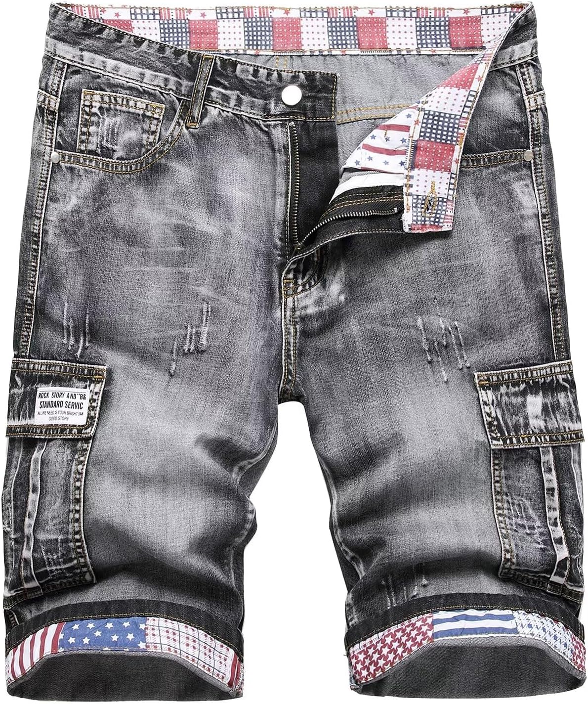 Men’s Casual Denim Shorts, Cotton Blend, Zip Fly, Button Closure, Relaxed Fit