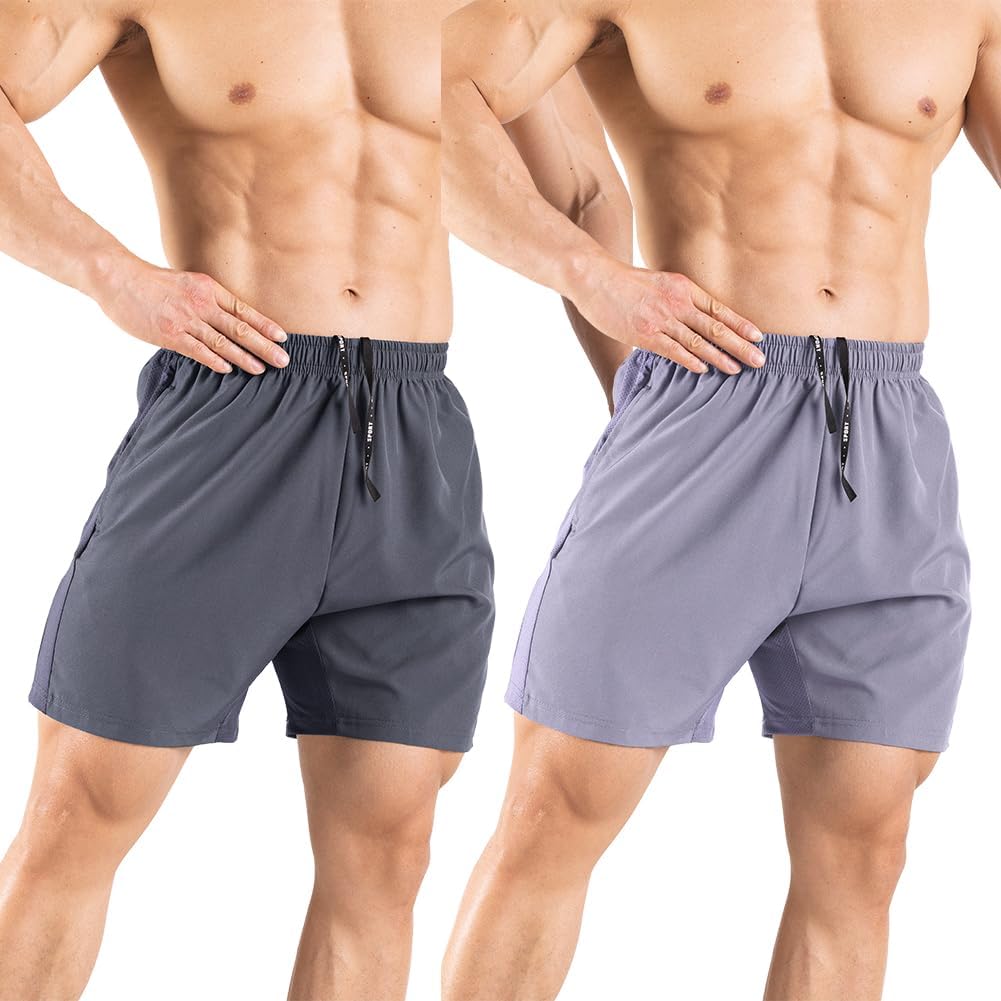 Men's 5" Running Shorts 2 Pack Quick Dry Athletic Workout Gym Shorts with Zipper - Picture 25 of 57