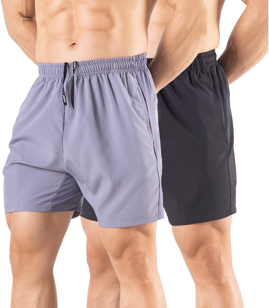 Men's 5" Running Shorts 2 Pack Quick Dry Athletic Workout Gym Shorts with Zipper - Picture 28 of 57