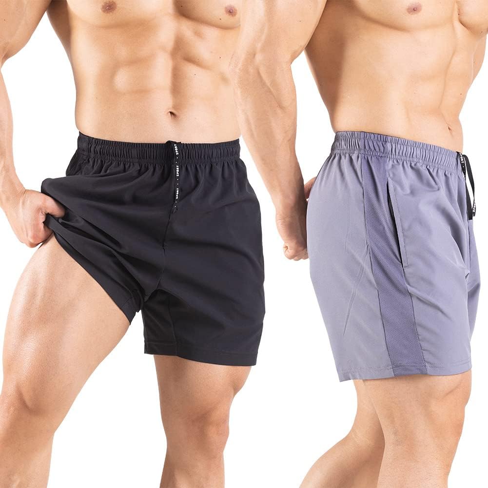 Men's 5" Running Shorts 2 Pack Quick Dry Athletic Workout Gym Shorts with Zipper - Picture 30 of 57