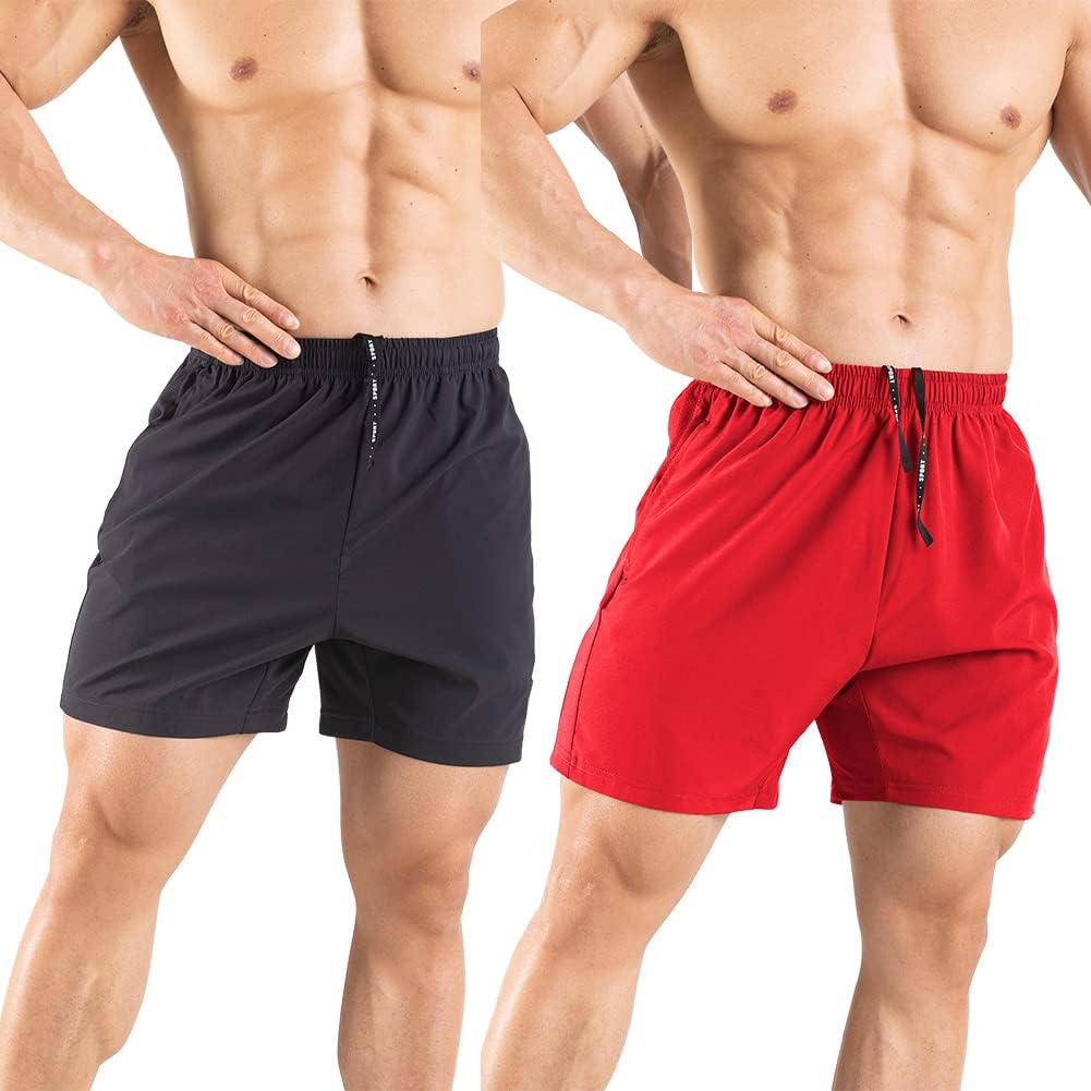 Men's 5" Running Shorts 2 Pack Quick Dry Athletic Workout Gym Shorts with Zipper - Picture 32 of 57