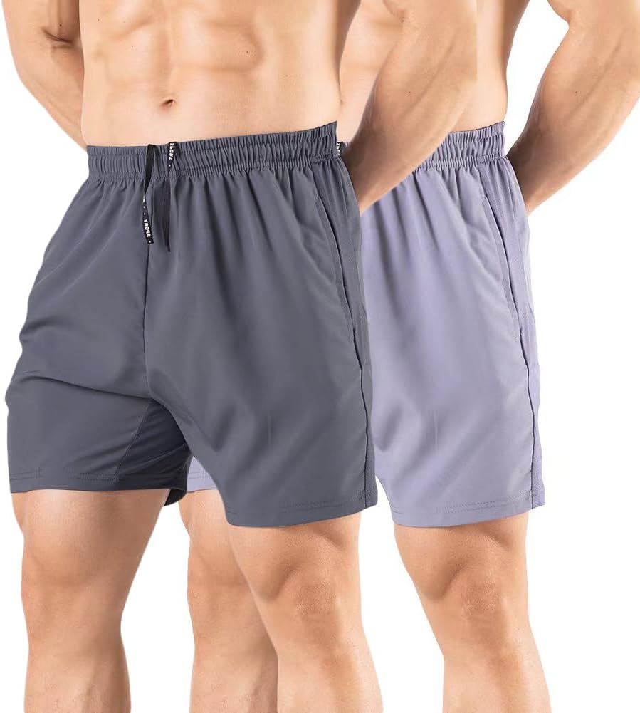 Men's 5" Running Shorts 2 Pack Quick Dry Athletic Workout Gym Shorts with Zipper - Picture 24 of 57