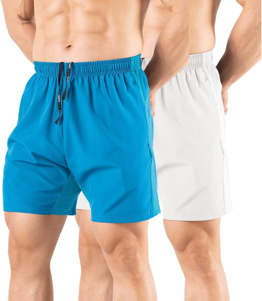 Men's 5" Running Shorts 2 Pack Quick Dry Athletic Workout Gym Shorts with Zipper - Picture 42 of 57