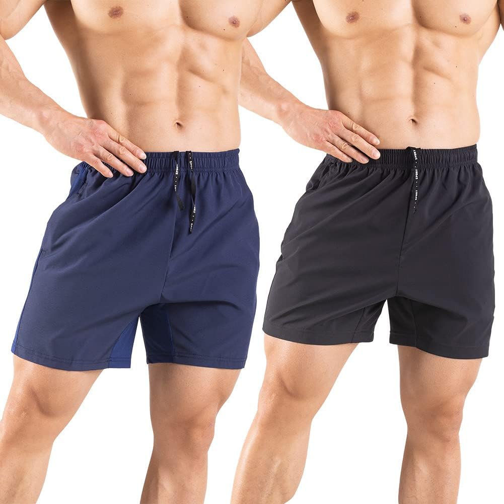 Men's 5" Running Shorts 2 Pack Quick Dry Athletic Workout Gym Shorts with Zipper - Picture 47 of 57