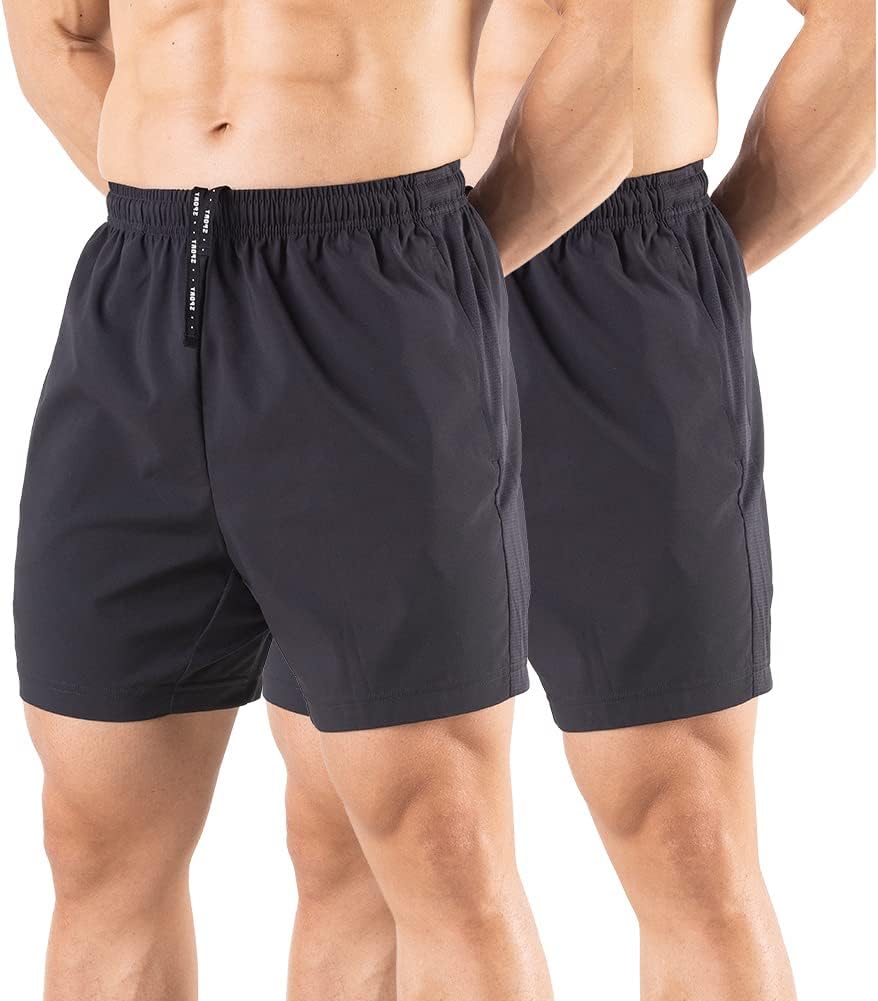Men's 5" Running Shorts 2 Pack Quick Dry Athletic Workout Gym Shorts with Zipper - Picture 48 of 57