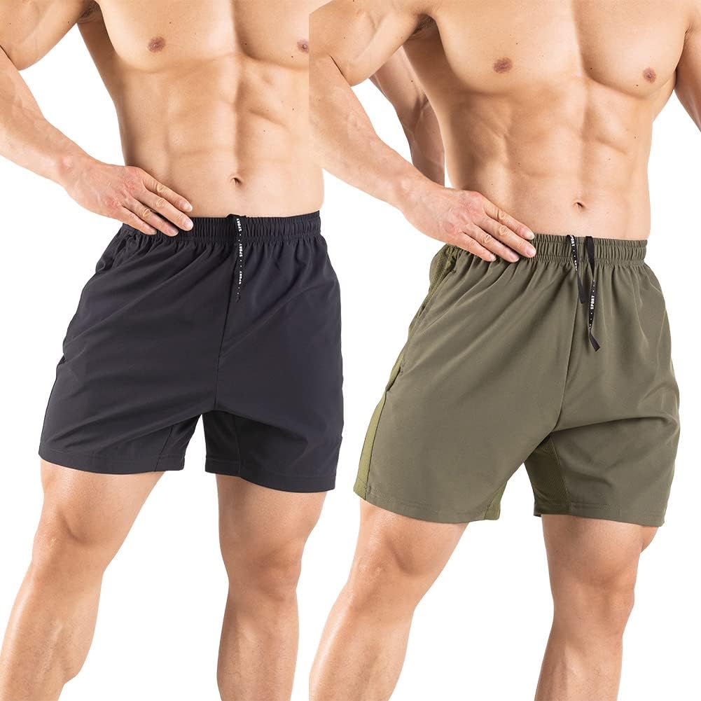 Men's 5" Running Shorts 2 Pack Quick Dry Athletic Workout Gym Shorts with Zipper - Picture 51 of 57