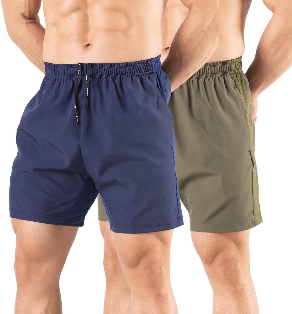 Men's 5" Running Shorts 2 Pack Quick Dry Athletic Workout Gym Shorts with Zipper - Picture 55 of 57