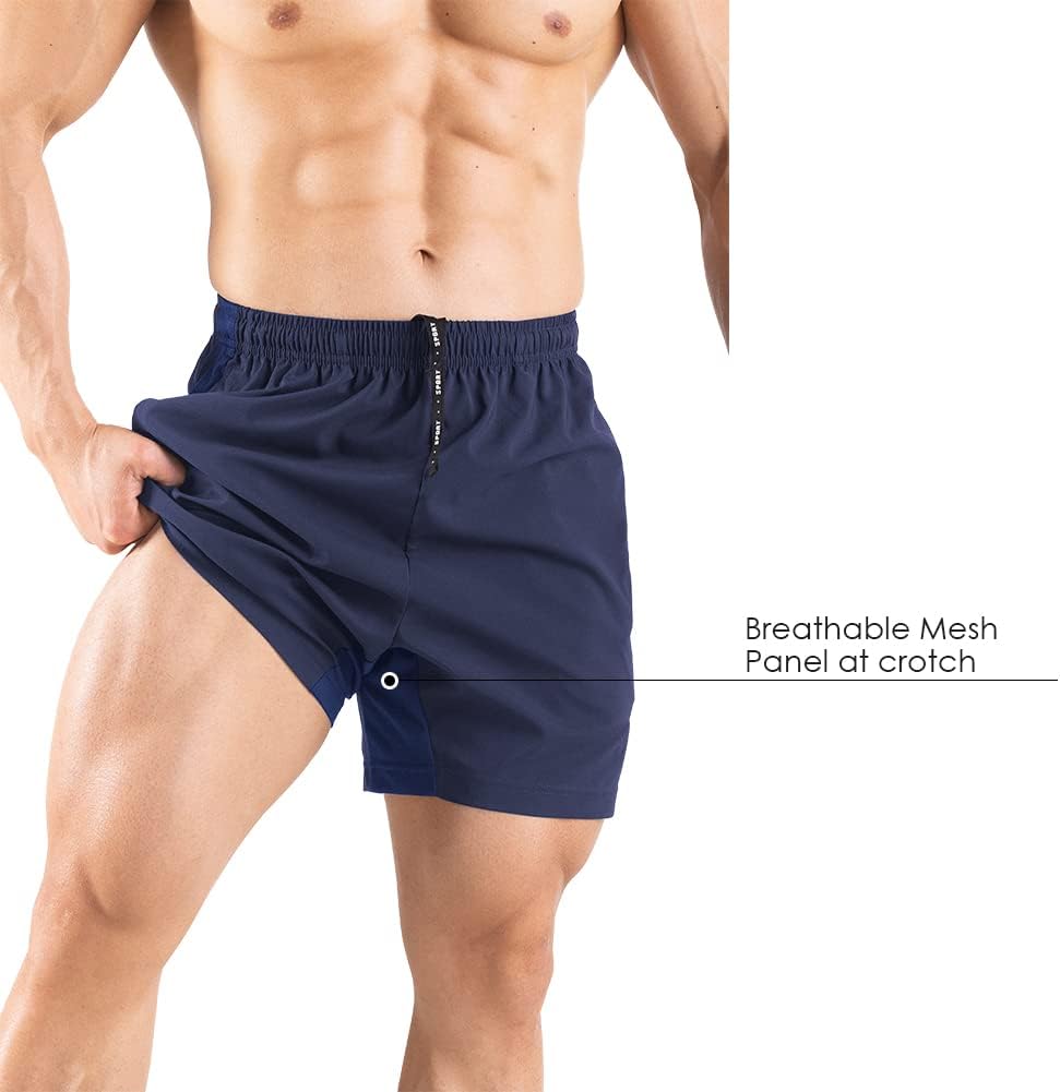 Men's 5" Running Shorts 2 Pack Quick Dry Athletic Workout Gym Shorts with Zipper - Picture 57 of 57