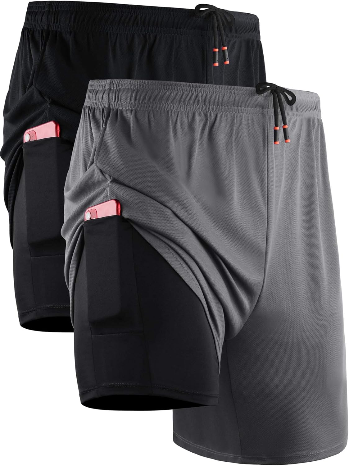 Herren 2 in 1 Laufshorts mit Innenfutter, Dry Fit Trainingsshorts mit Taschen - Bild 19 von 33