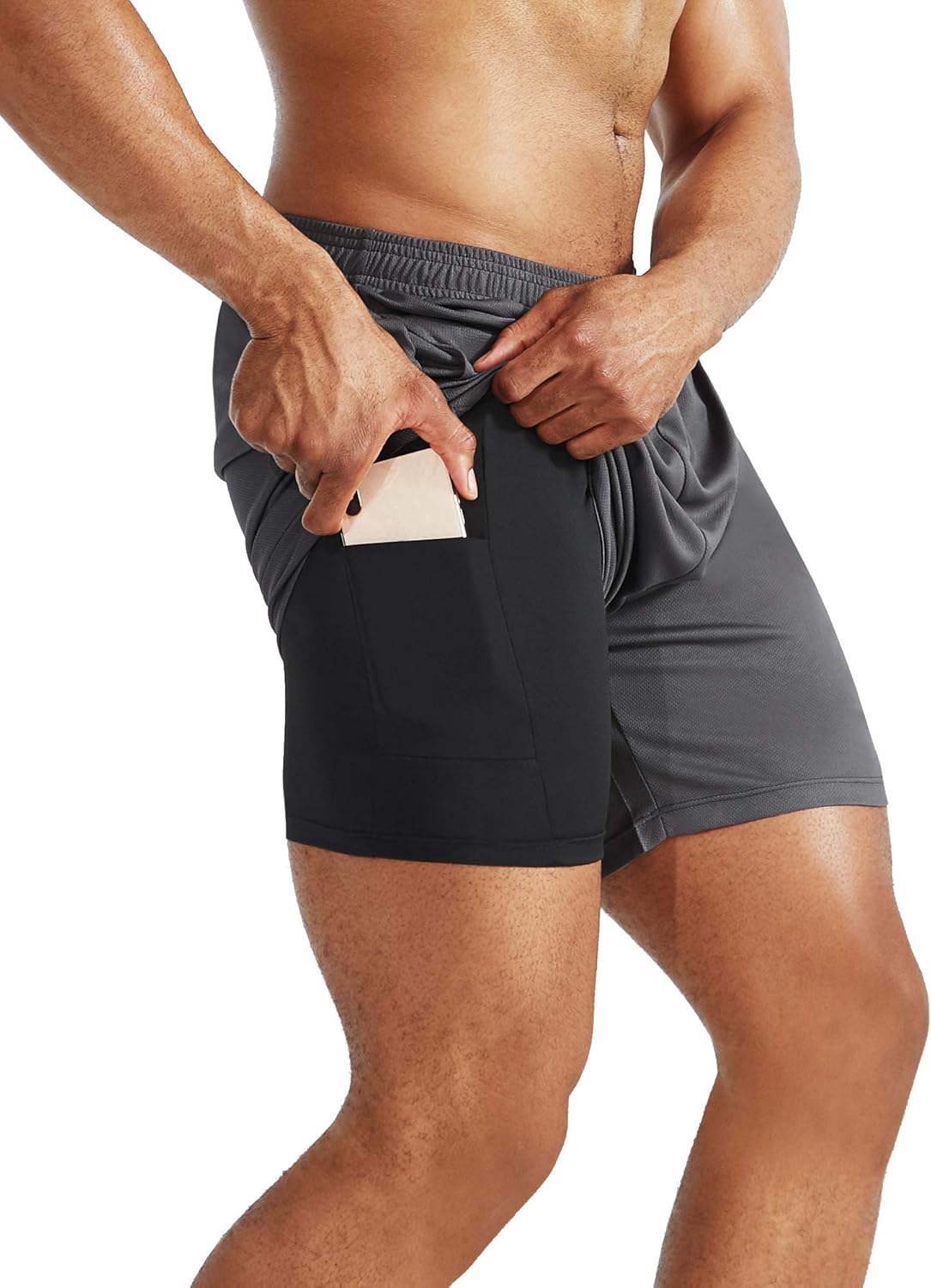 Herren 2 in 1 Laufshorts mit Innenfutter, Dry Fit Trainingsshorts mit Taschen - Bild 20 von 33