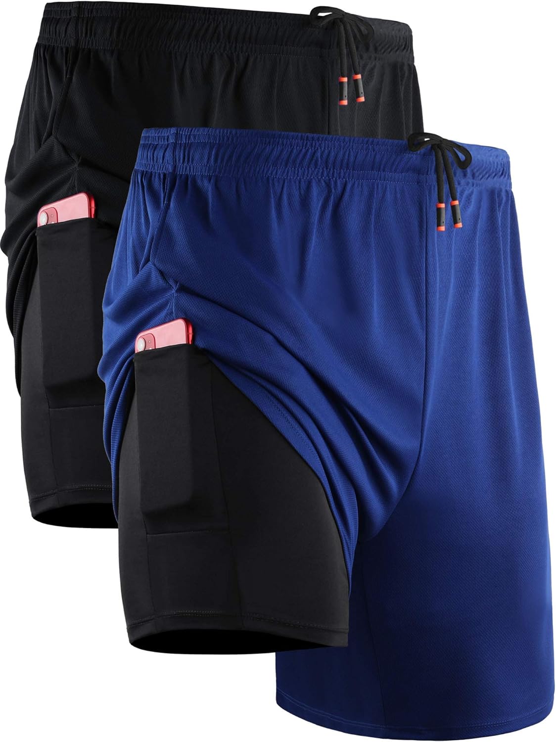 Herren 2 in 1 Laufshorts mit Innenfutter, Dry Fit Trainingsshorts mit Taschen - Bild 31 von 33