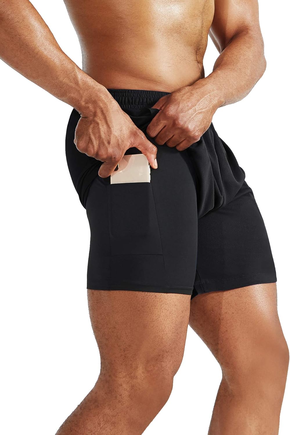 Herren 2 in 1 Laufshorts mit Innenfutter, Dry Fit Trainingsshorts mit Taschen - Bild 23 von 33