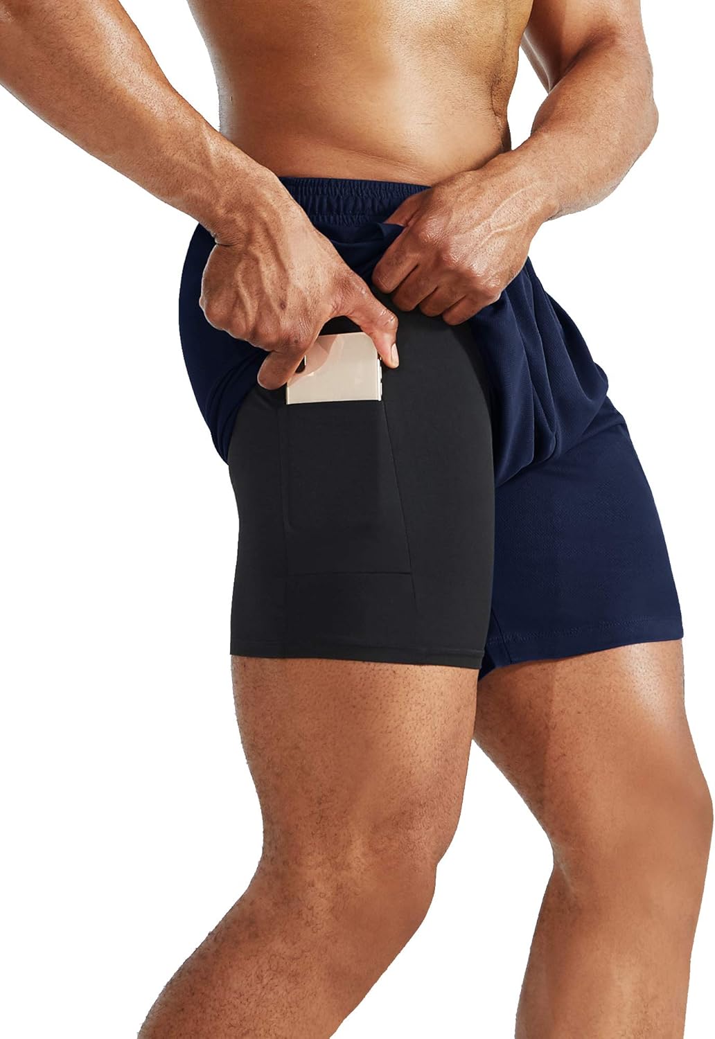 Herren 2 in 1 Laufshorts mit Innenfutter, Dry Fit Trainingsshorts mit Taschen - Bild 24 von 33
