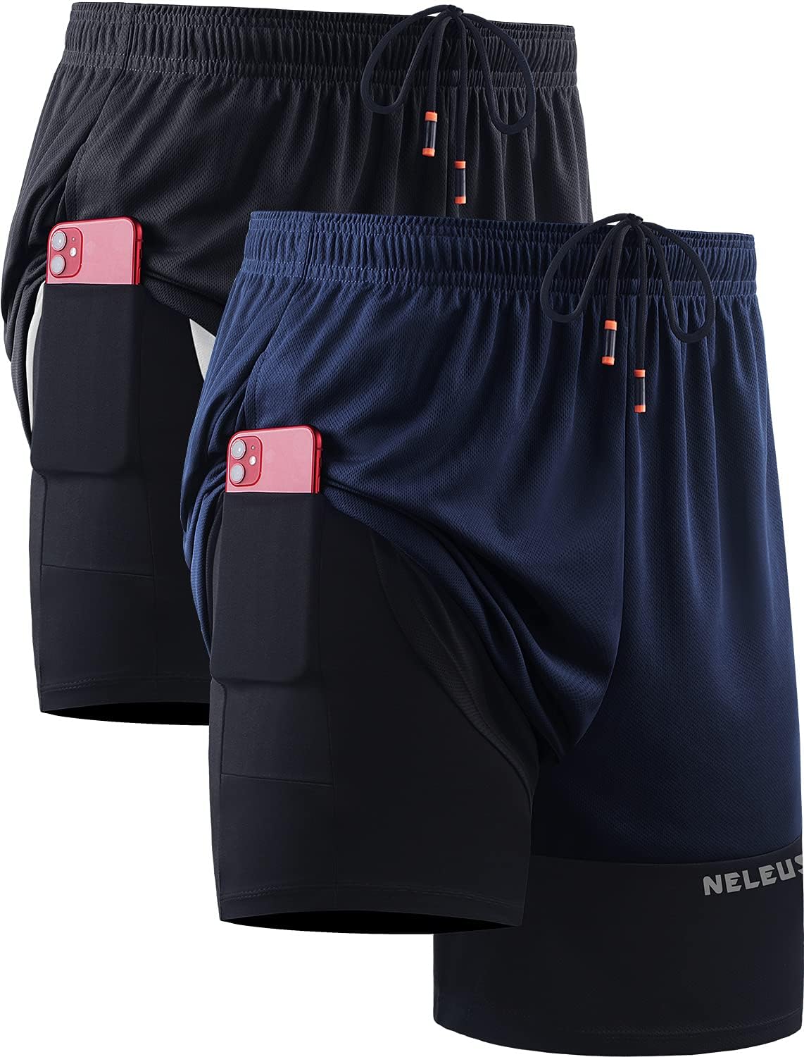 Herren 2 in 1 Laufshorts mit Innenfutter, Dry Fit Trainingsshorts mit Taschen - Bild 22 von 33