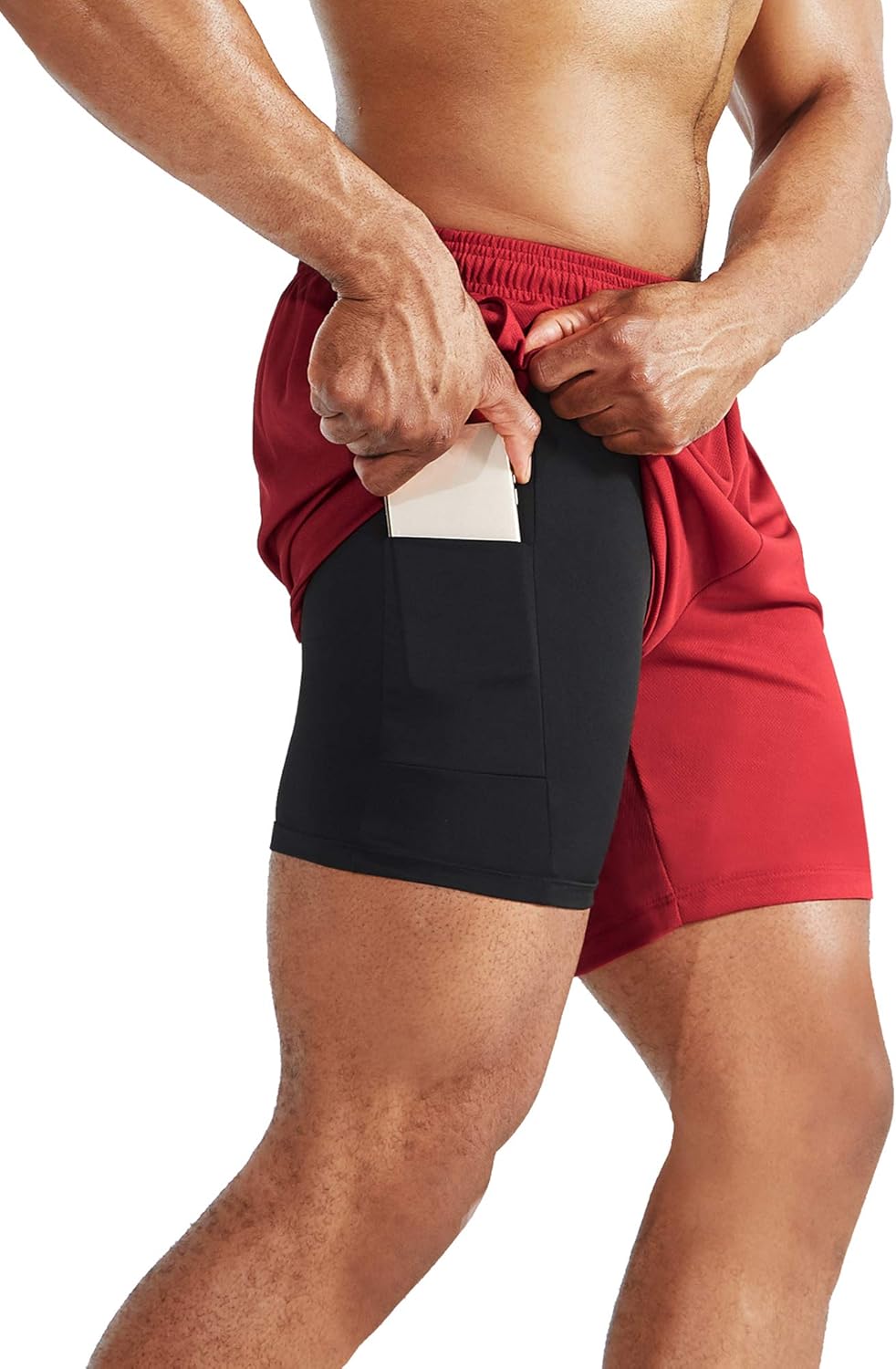Herren 2 in 1 Laufshorts mit Innenfutter, Dry Fit Trainingsshorts mit Taschen - Bild 27 von 33