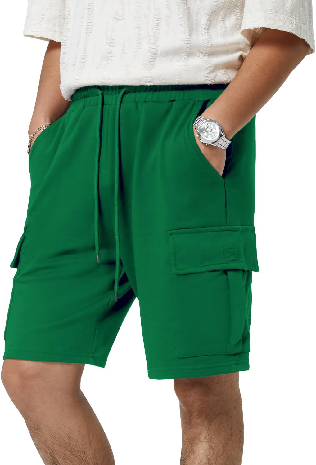Mens Casual Sweat Cargo Cotton Shorts Drawstring Elastic Waist Athletic Workout - Picture 25 of 57