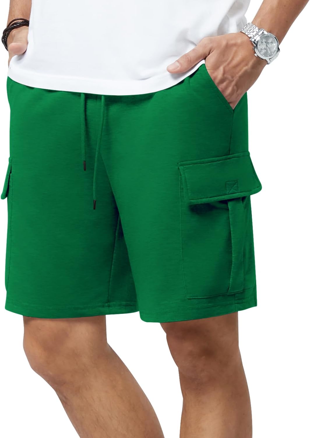 Mens Casual Sweat Cargo Cotton Shorts Drawstring Elastic Waist Athletic Workout - Picture 26 of 57
