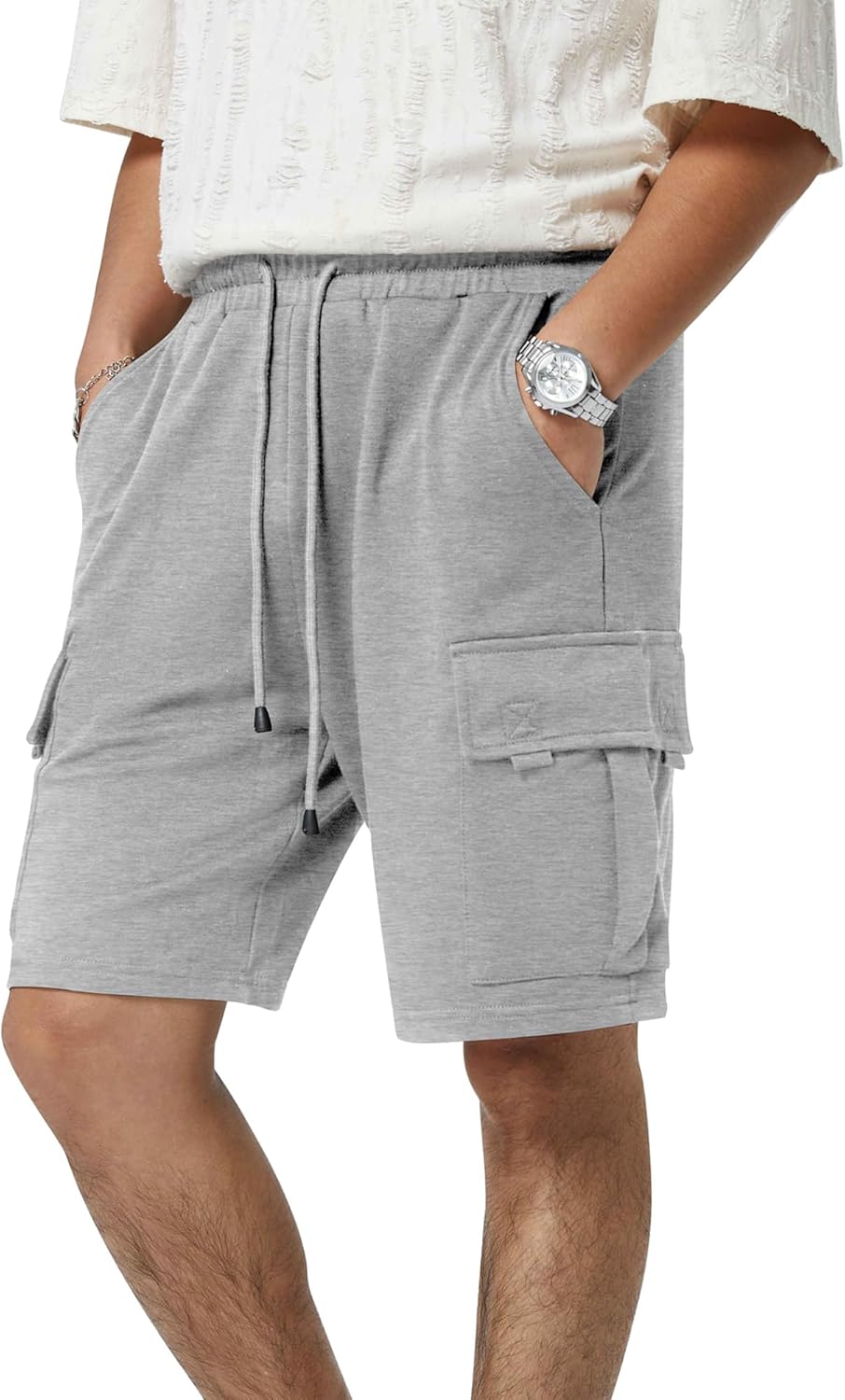 Mens Casual Sweat Cargo Cotton Shorts Drawstring Elastic Waist Athletic Workout - Picture 54 of 57
