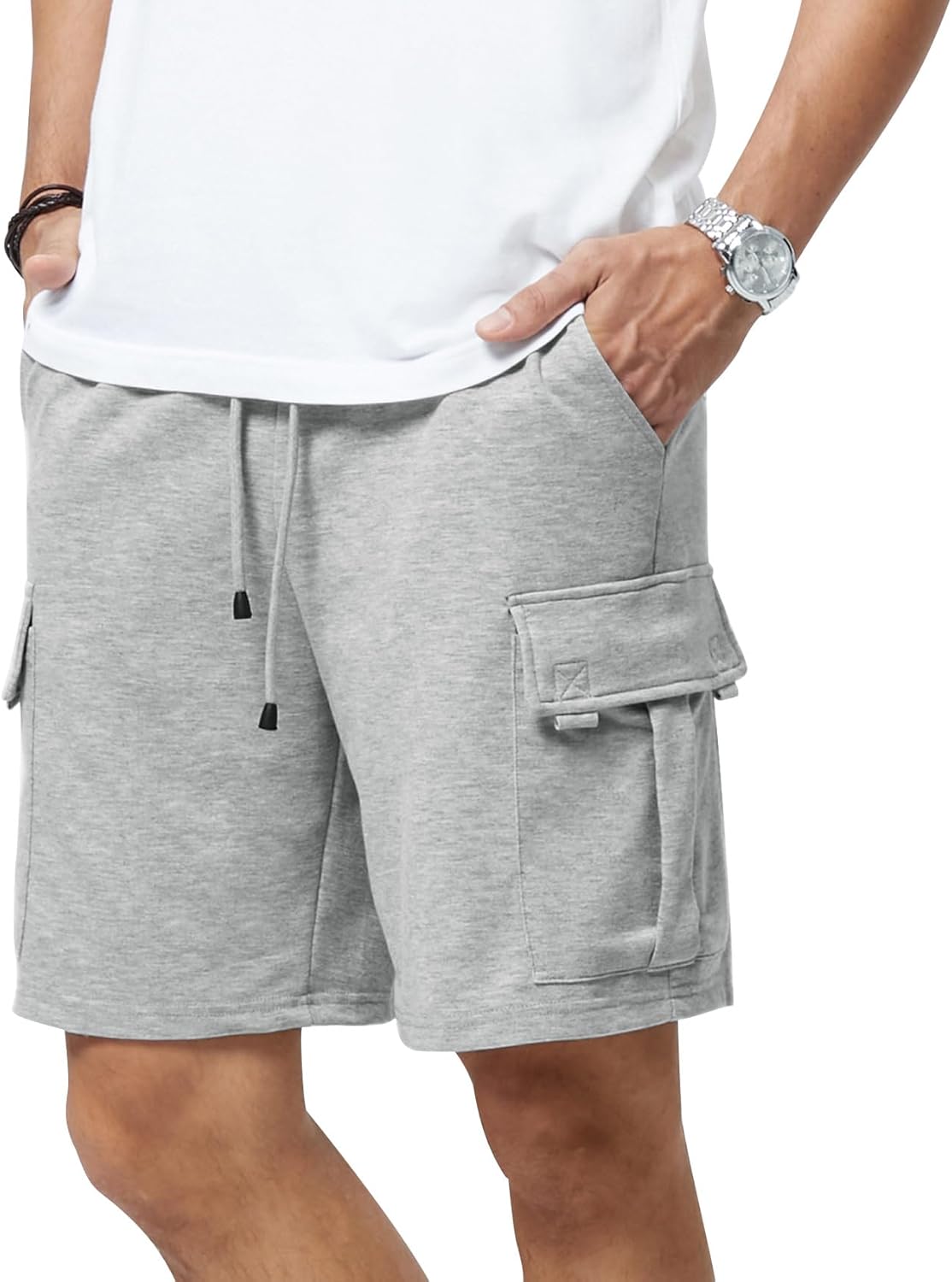 Mens Casual Sweat Cargo Cotton Shorts Drawstring Elastic Waist Athletic Workout - Picture 52 of 57