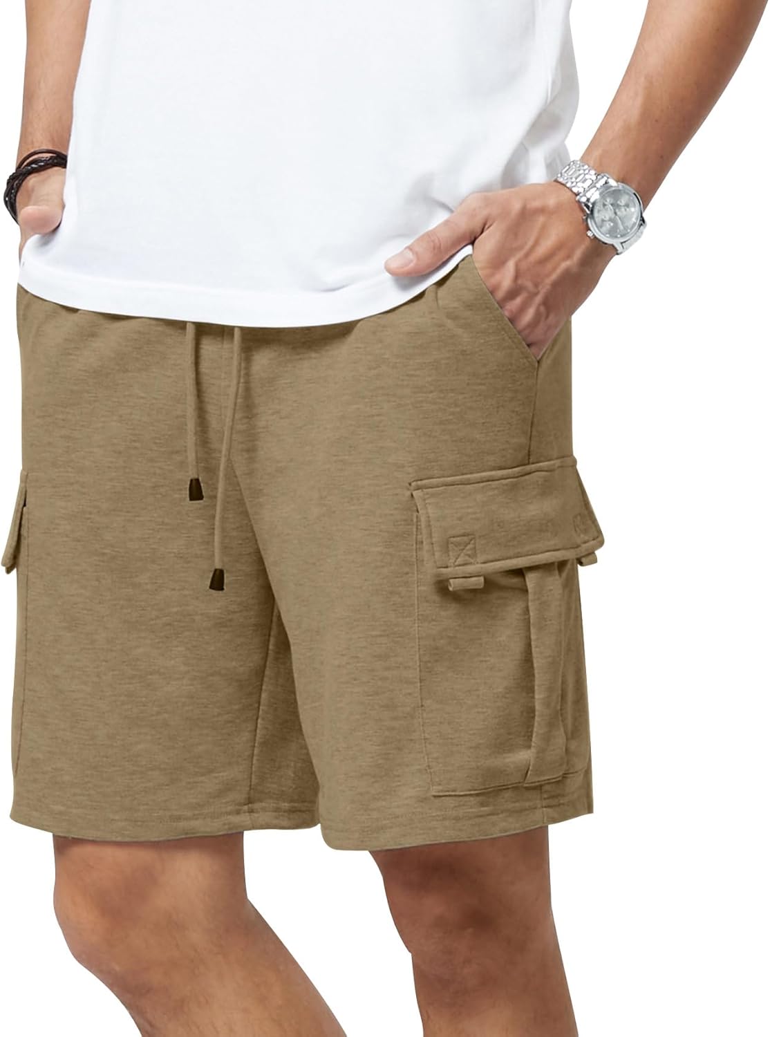 Mens Casual Sweat Cargo Cotton Shorts Drawstring Elastic Waist Athletic Workout - Picture 28 of 57