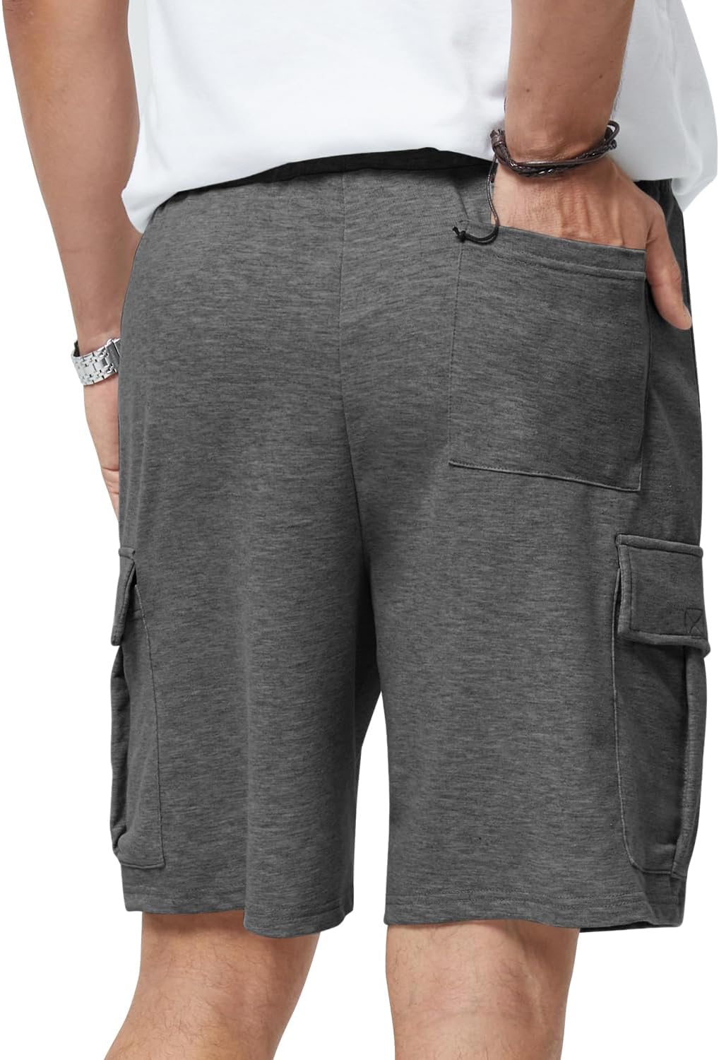 Mens Casual Sweat Cargo Cotton Shorts Drawstring Elastic Waist Athletic Workout - Picture 31 of 57