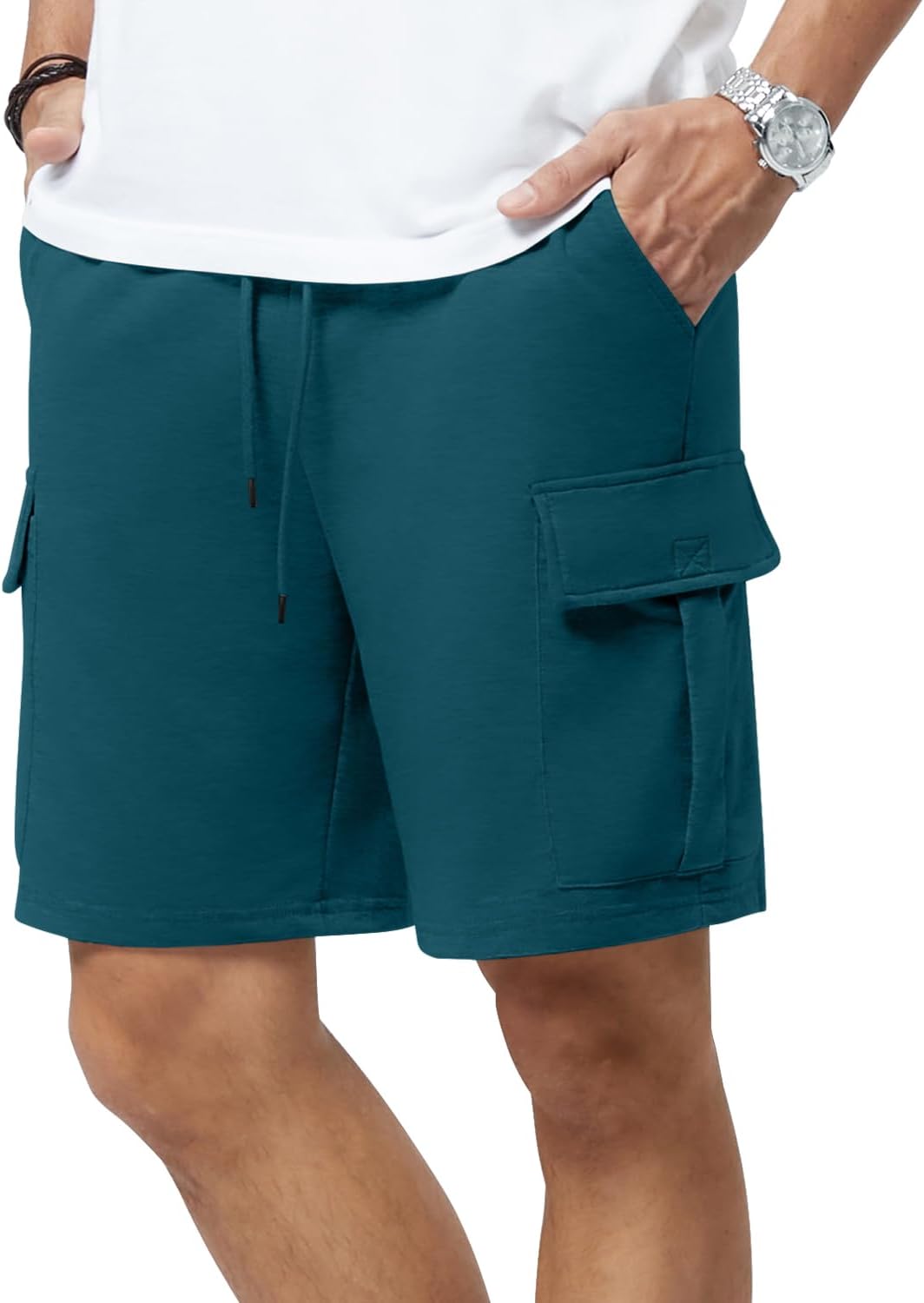 Mens Casual Sweat Cargo Cotton Shorts Drawstring Elastic Waist Athletic Workout - Picture 35 of 57