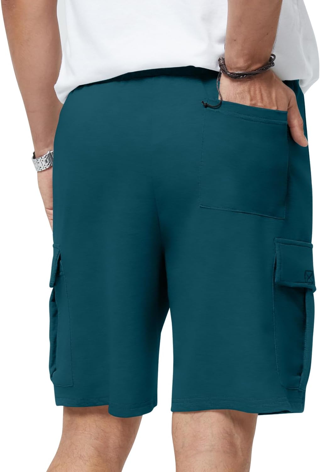 Mens Casual Sweat Cargo Cotton Shorts Drawstring Elastic Waist Athletic Workout - Picture 36 of 57