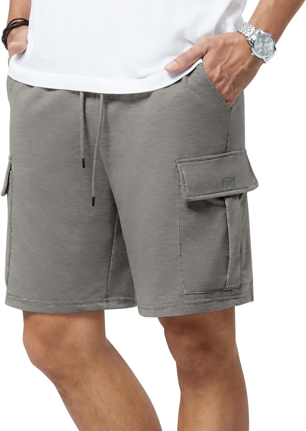Mens Casual Sweat Cargo Cotton Shorts Drawstring Elastic Waist Athletic Workout - Picture 38 of 57