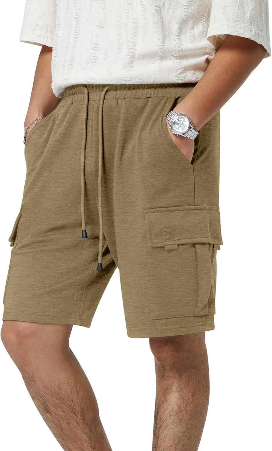 Mens Casual Sweat Cargo Cotton Shorts Drawstring Elastic Waist Athletic Workout - Picture 30 of 57