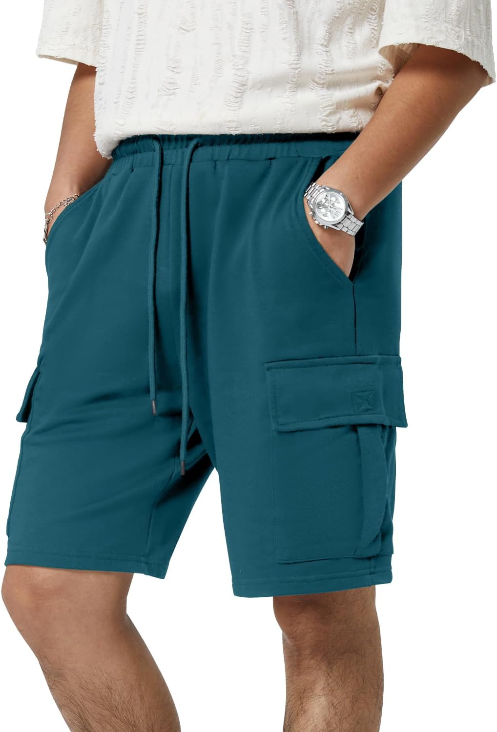 Mens Casual Sweat Cargo Cotton Shorts Drawstring Elastic Waist Athletic Workout - Picture 34 of 57